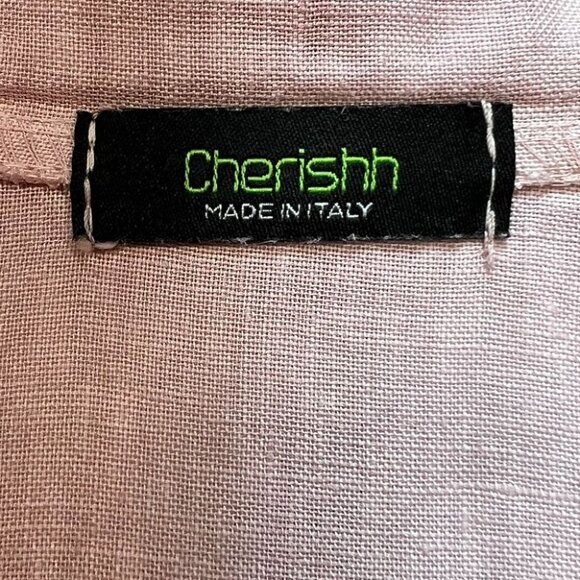 Cherishh Women's Linen Shirt Blouse Tie Hem Size L/XL Pink Roll Tab Sleeve - Picture 3 of 11